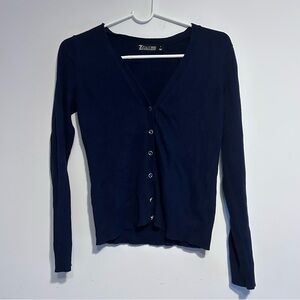 7th Avenue New York & Company Blue Fitted Bejeweled Cardigan